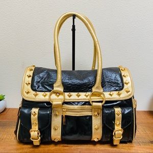 THE FIND Black & gold retro style duffel Purse